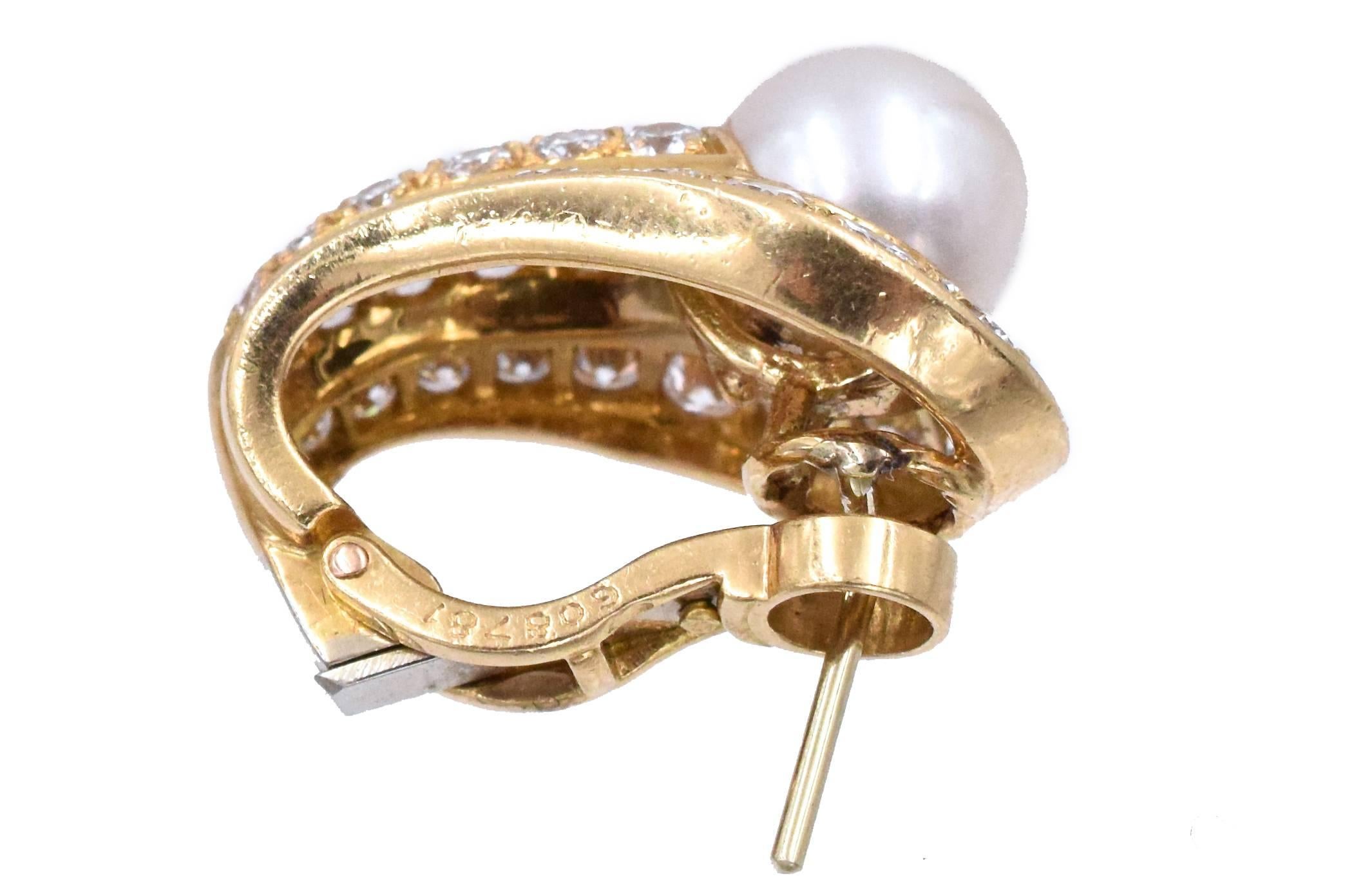 Artist Cartier Elegant Cultured Pearl Diamond Gold Earrings