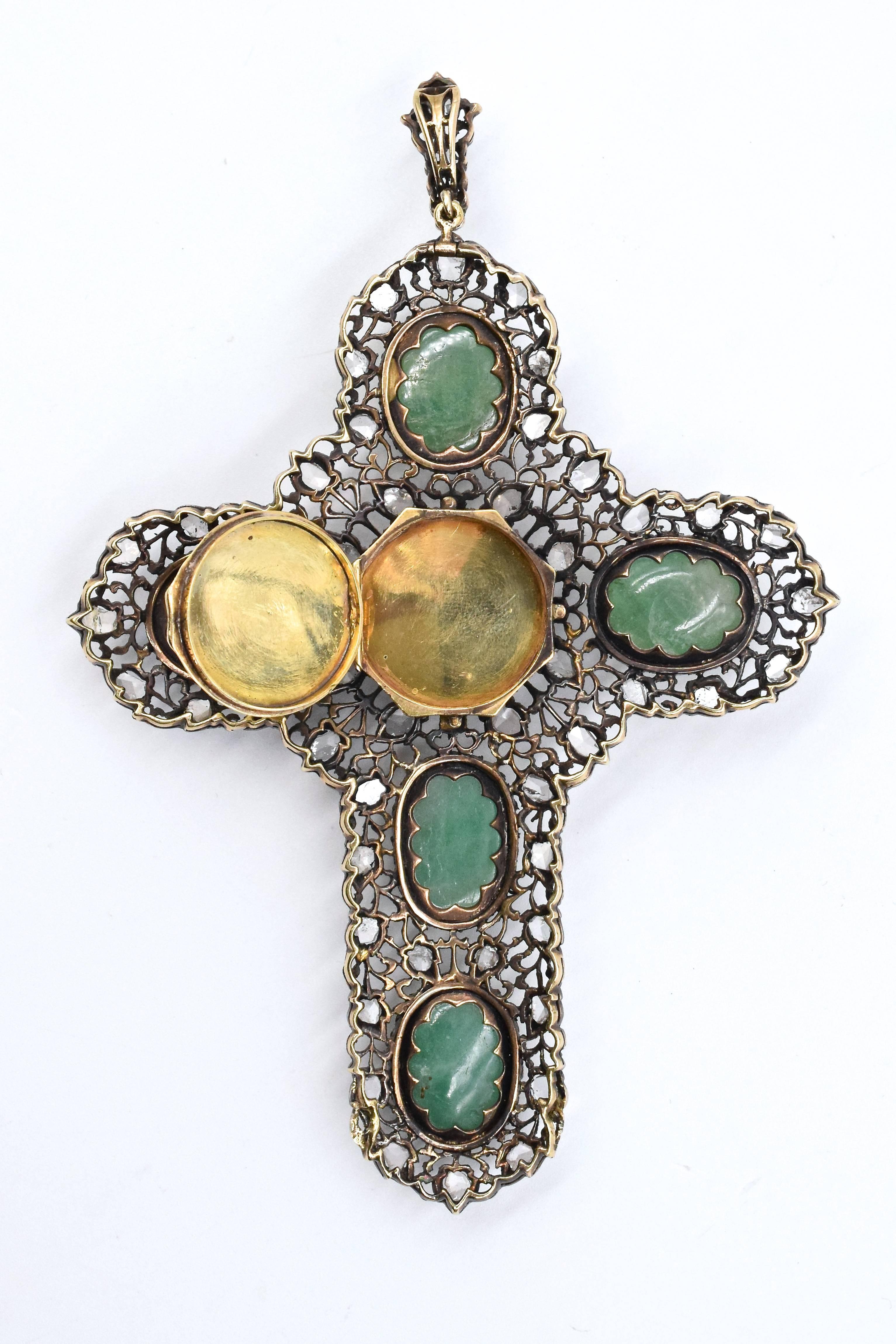 Art Deco 1940s Buccellati Emerald Diamond Silver Gold Cross