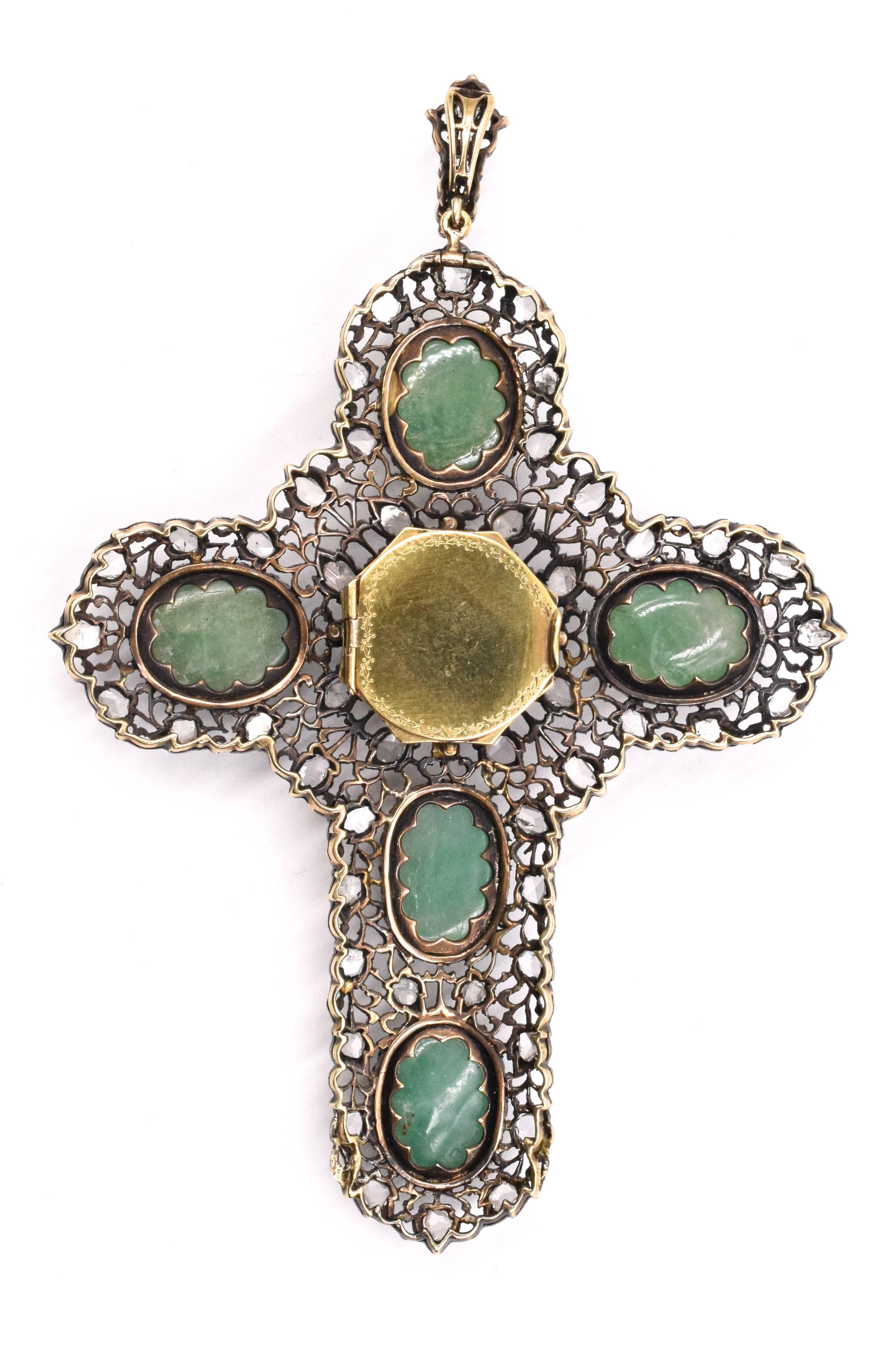 Women's or Men's 1940s Buccellati Emerald Diamond Silver Gold Cross