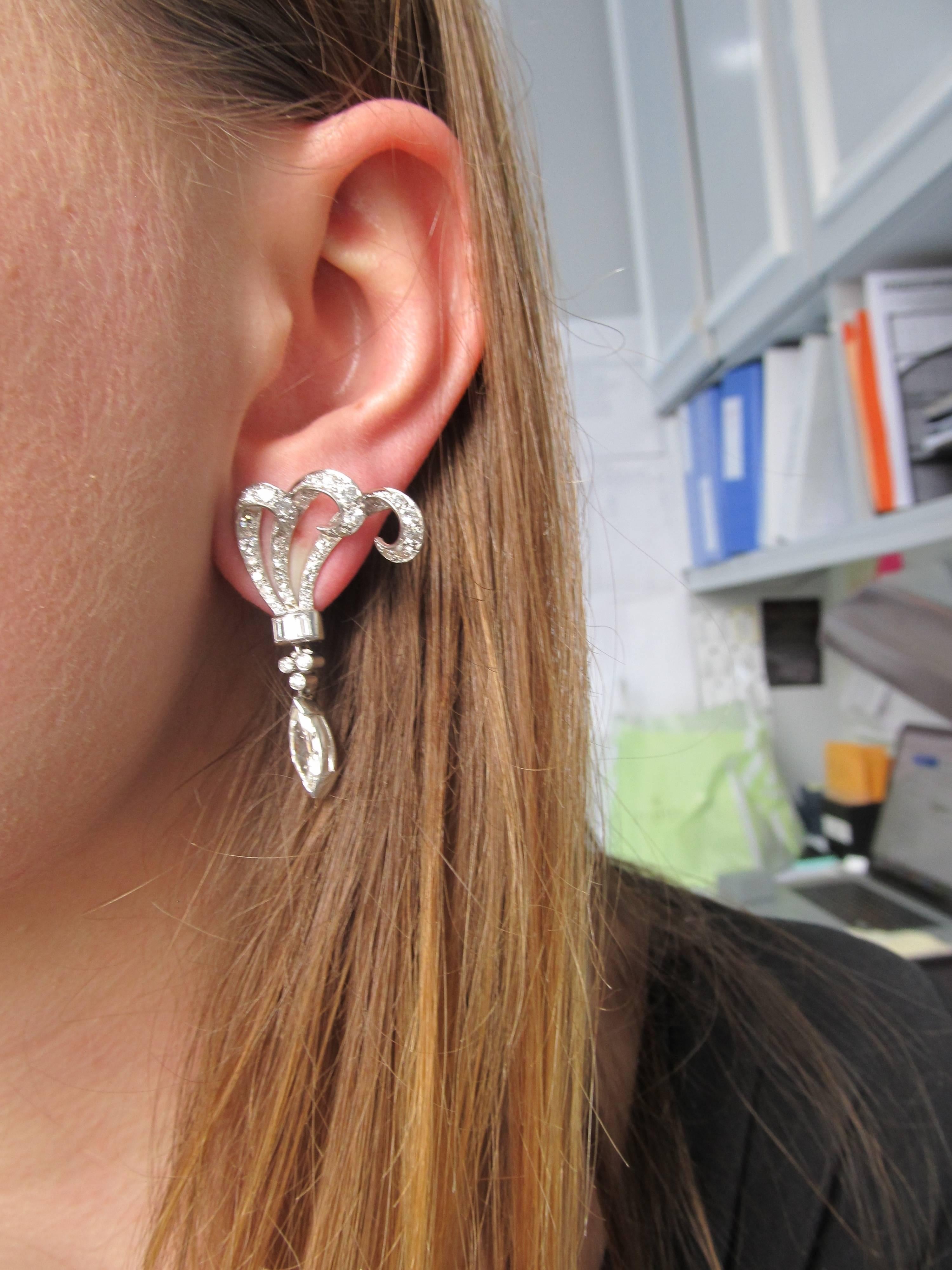 Women's Diamond Platinum Pendant Earrings