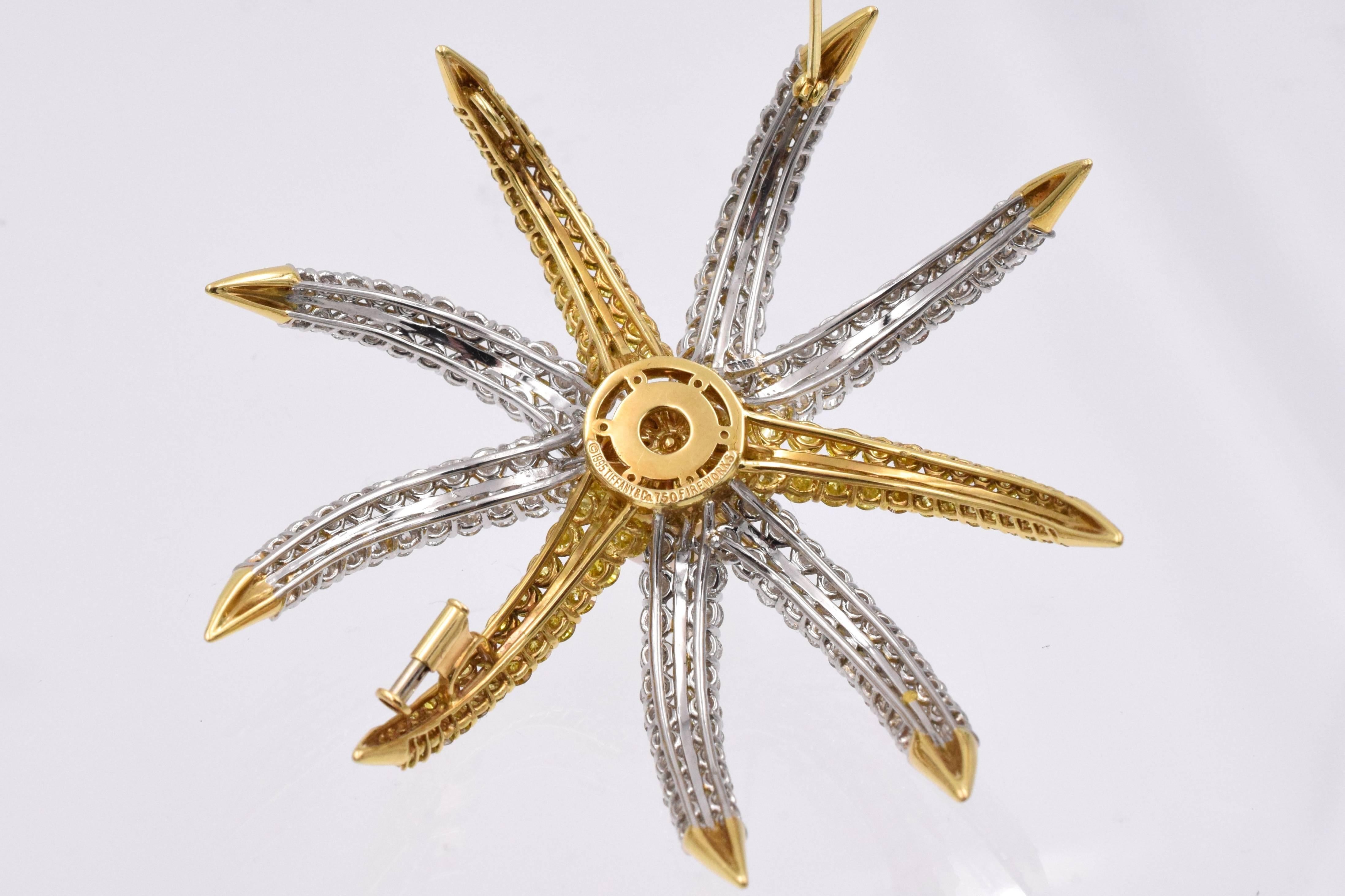 Round Cut Tiffany & Co. Firework Yellow Diamond Golden Pearl Brooch