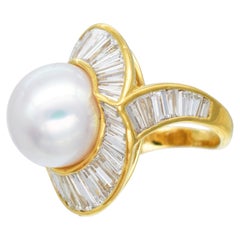 Anello vintage Harry Winston con perla e diamanti in oro giallo 18 carati