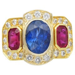 Bague certifiée avec saphir, rubis et diamant – BURMA NO HEAT