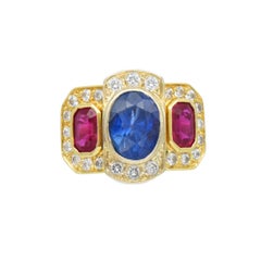 Bague certifiée avec saphir, rubis et diamant – BURMA NO HEAT