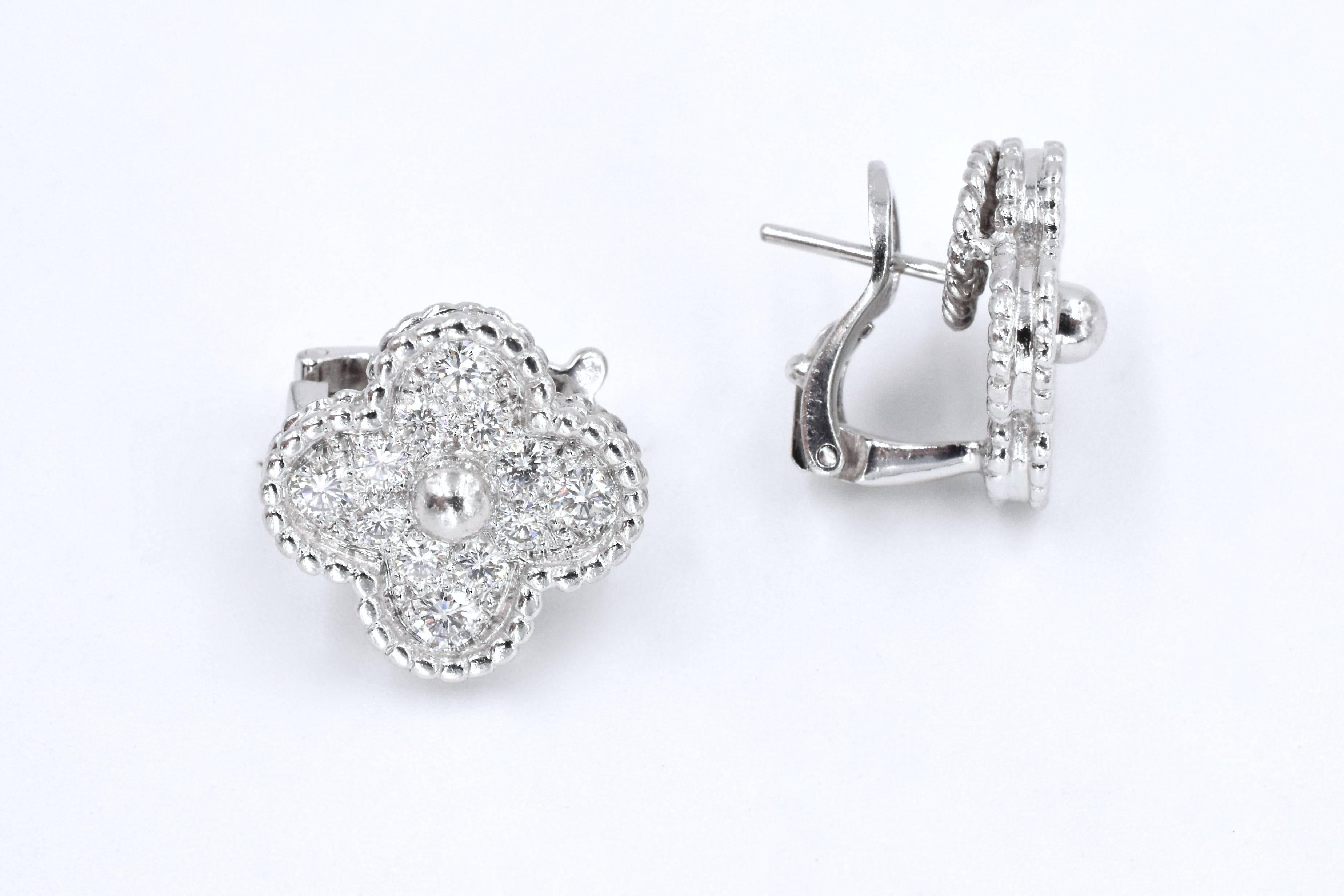 van cleef diamond alhambra earrings