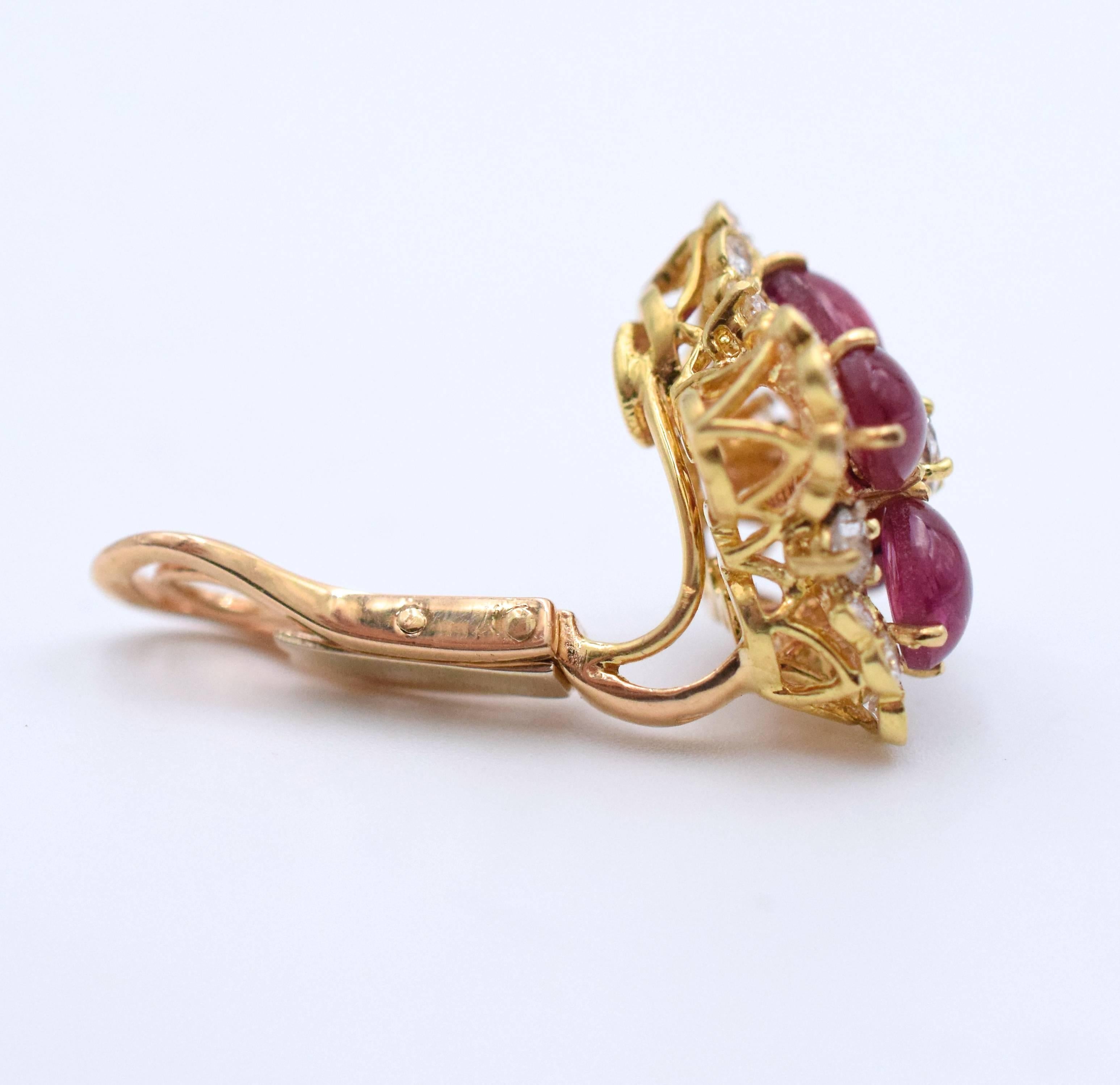 Van Cleef & Arpels Ruby and Diamond Ear Clips In Excellent Condition In New York, NY