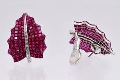 Mystery Set Ruby Diamond Leaf  Ear Clips