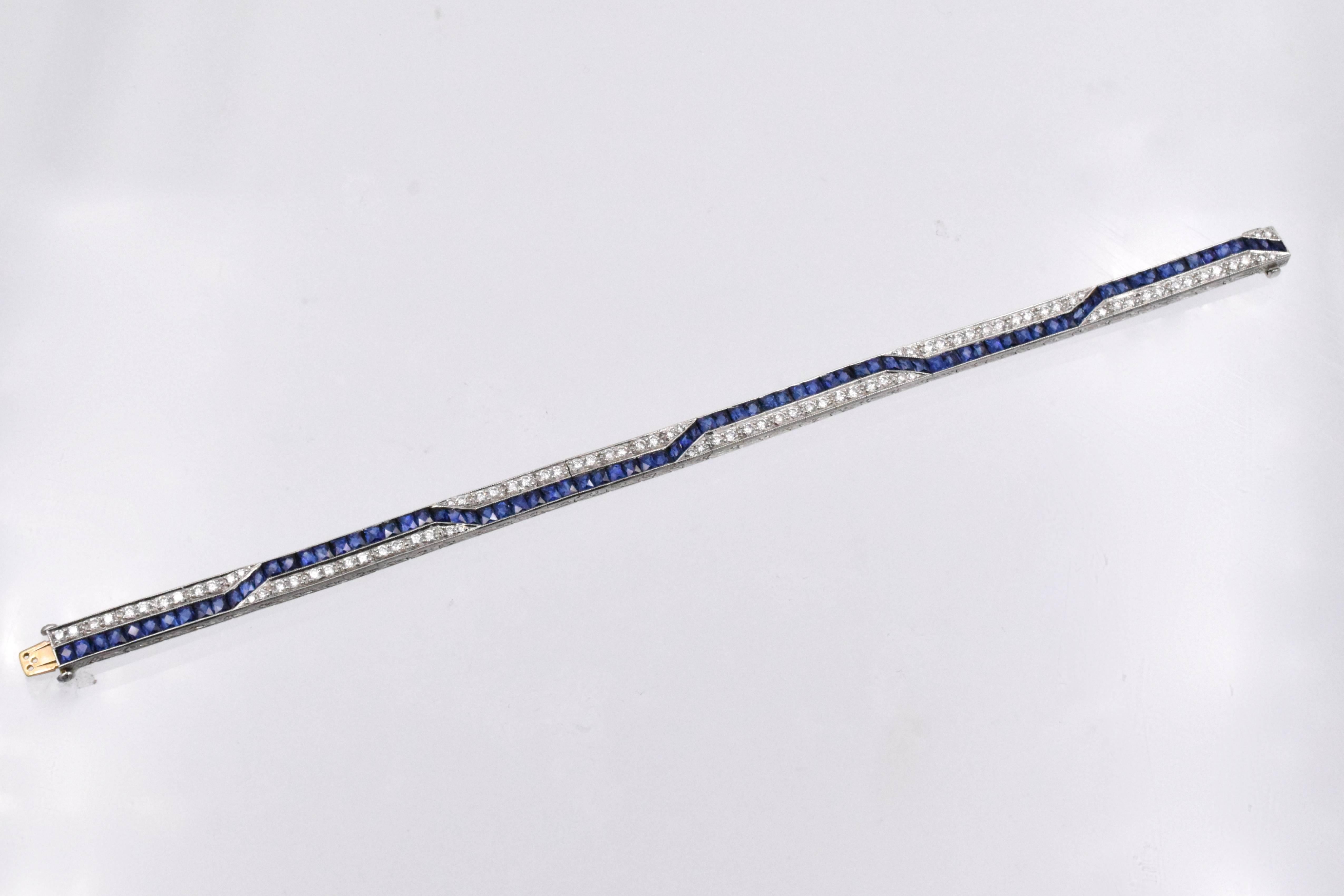 Sapphire Diamond Platinum Line Bracelet 4