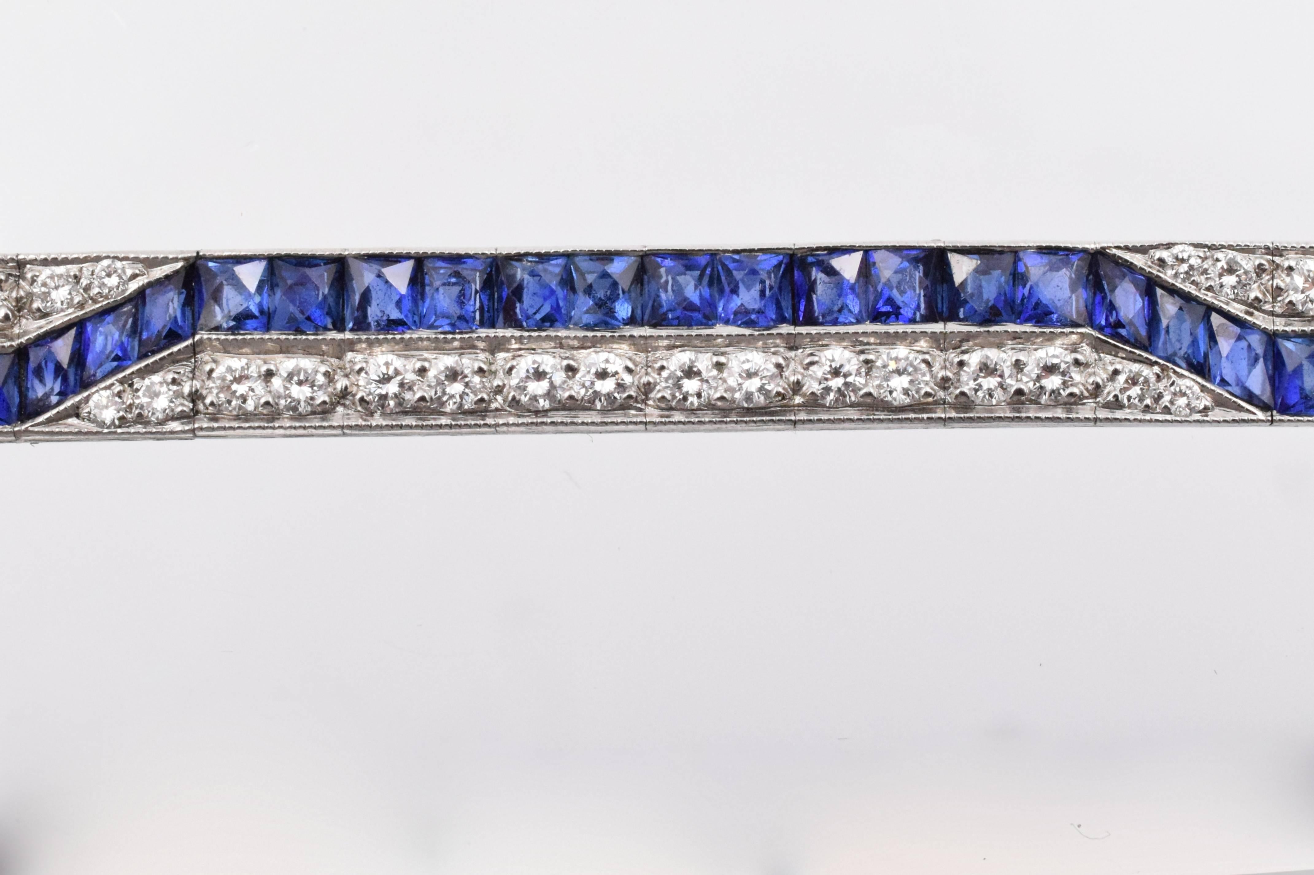 Women's Sapphire Diamond Platinum Line Bracelet