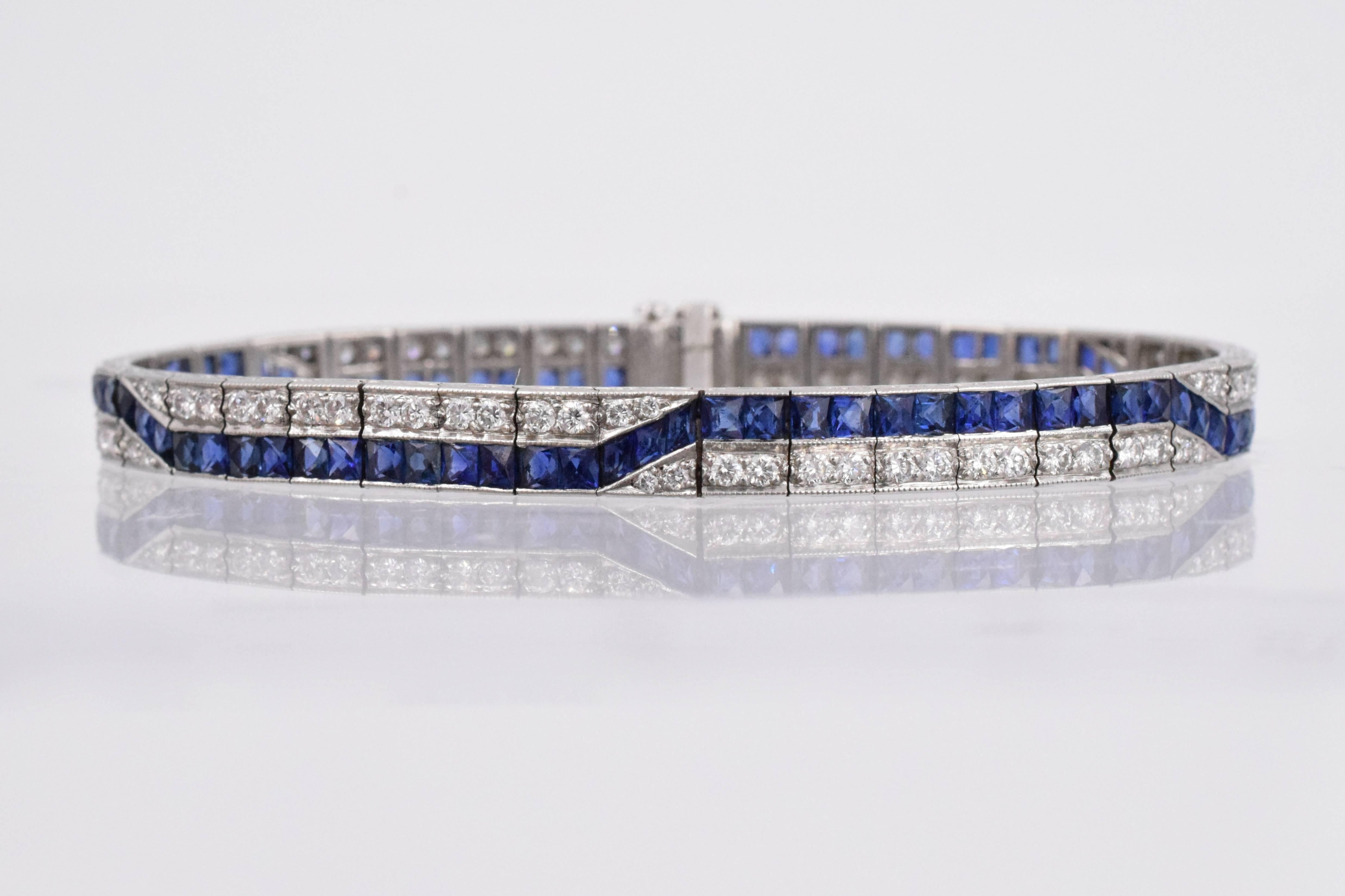 Sapphire Diamond Platinum Line Bracelet 3