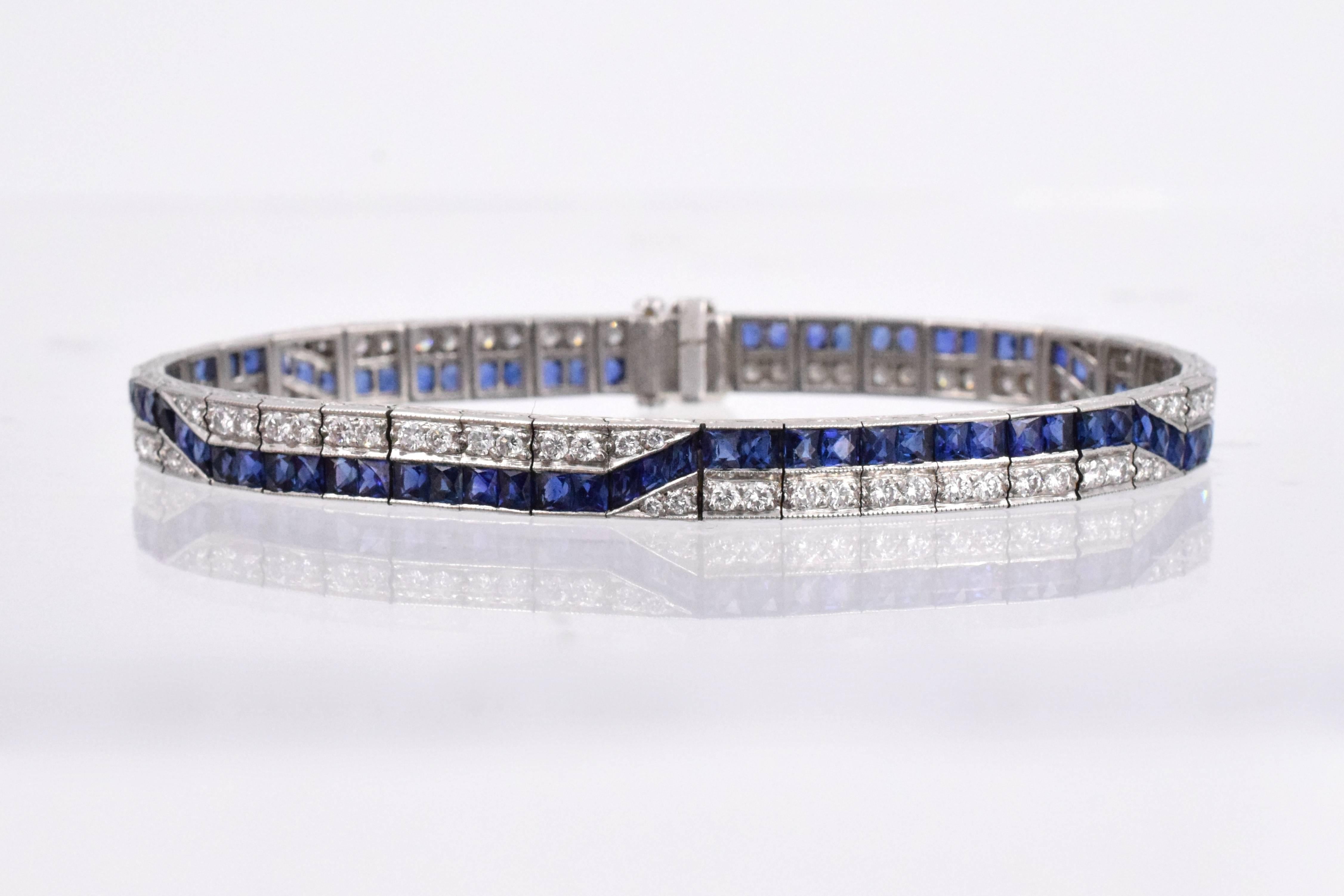 Sapphire Diamond Platinum Line Bracelet 2