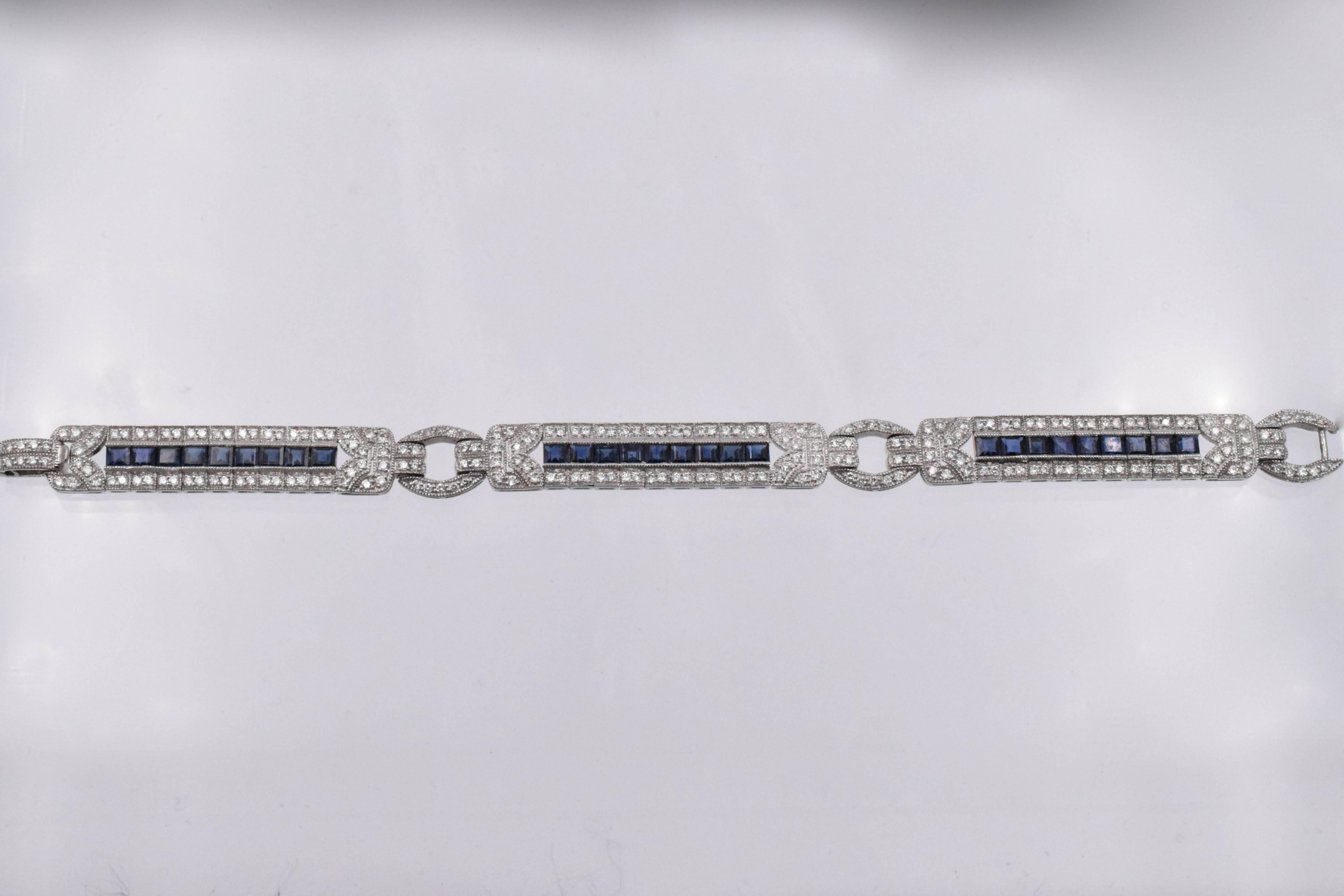Classic Sapphire Diamond Platinum Line Bracelet In New Condition In New York, NY