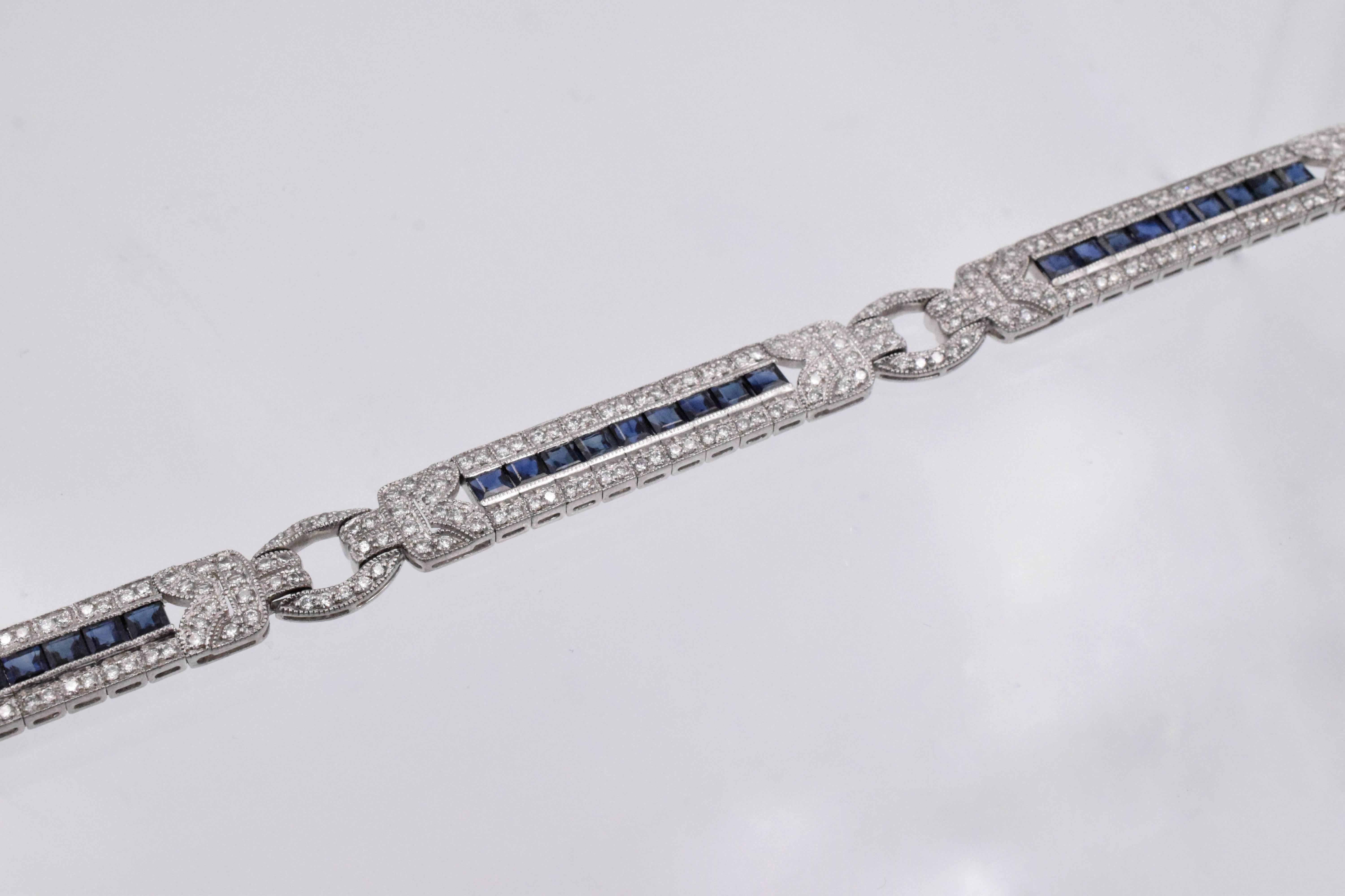 Classic Sapphire Diamond Platinum Line Bracelet 1