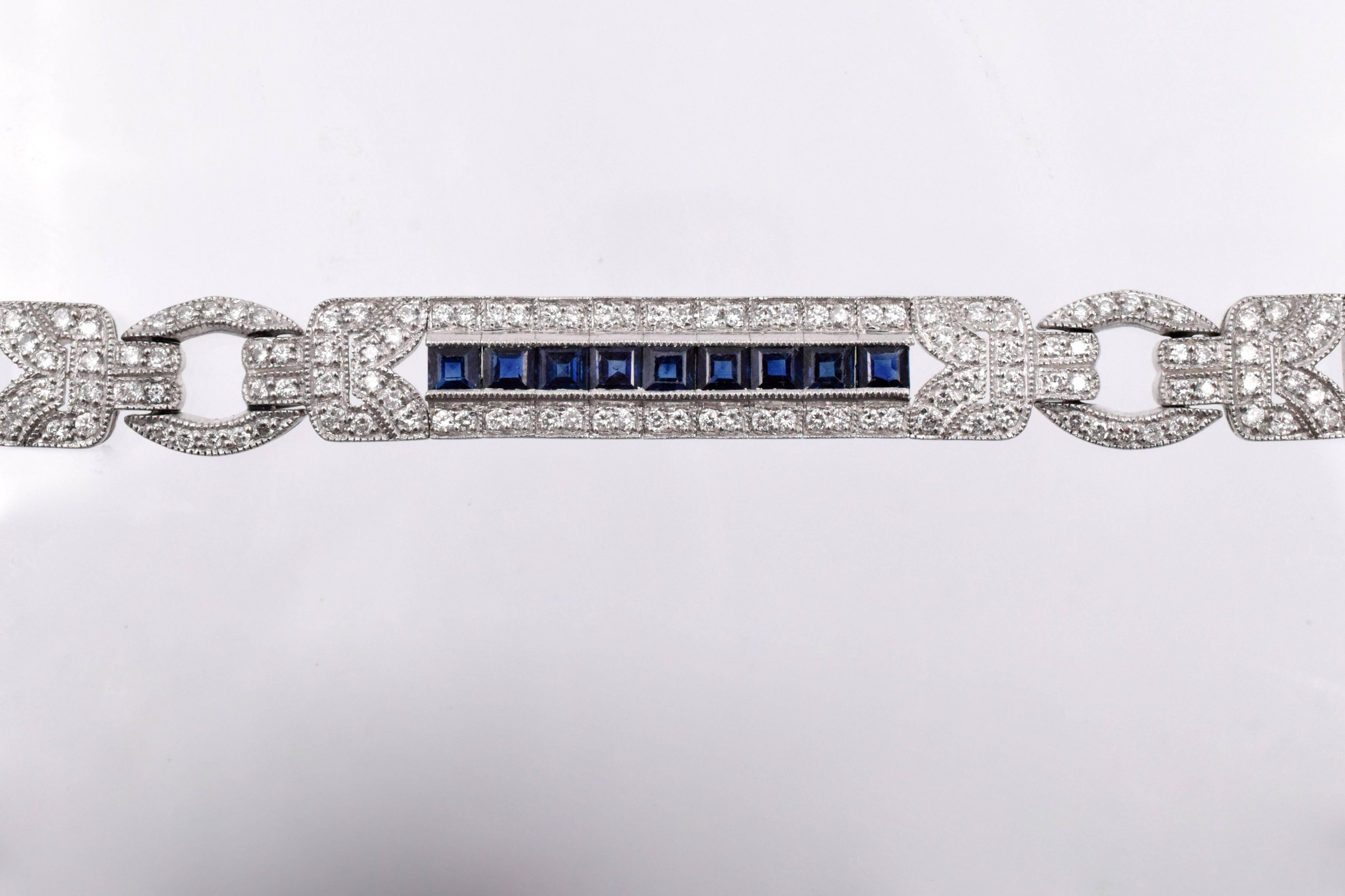 Women's Classic Sapphire Diamond Platinum Line Bracelet