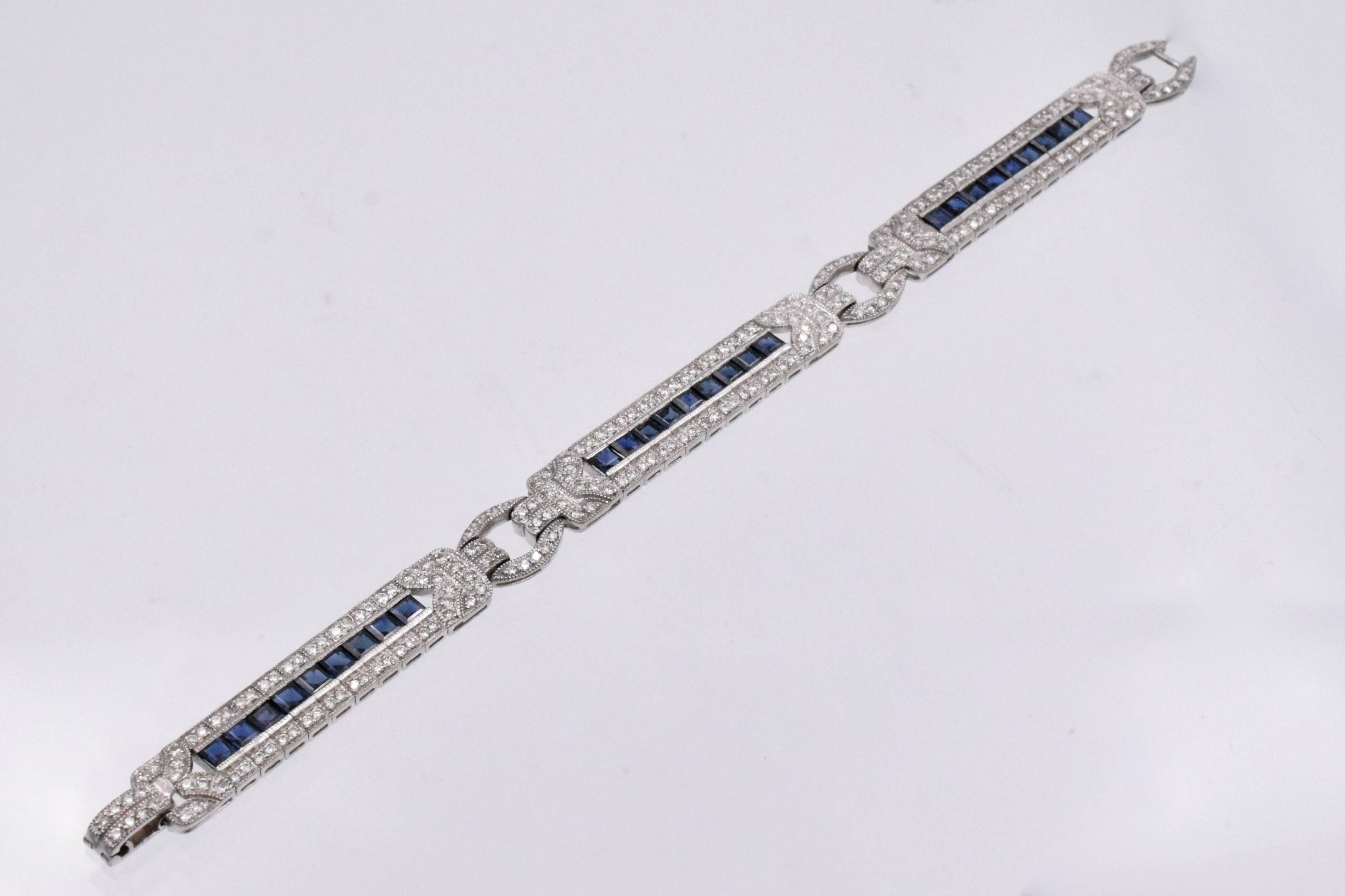 Art Deco Classic Sapphire Diamond Platinum Line Bracelet