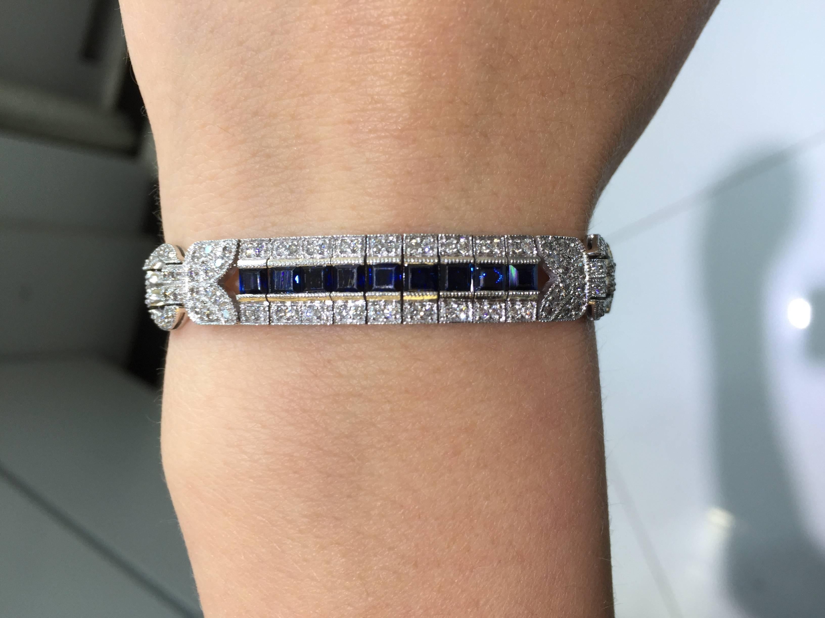 Classic Sapphire Diamond Platinum Line Bracelet 2