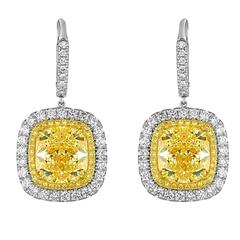 GIA Cert Yellow Cushion Cut Diamond Earrings 8
