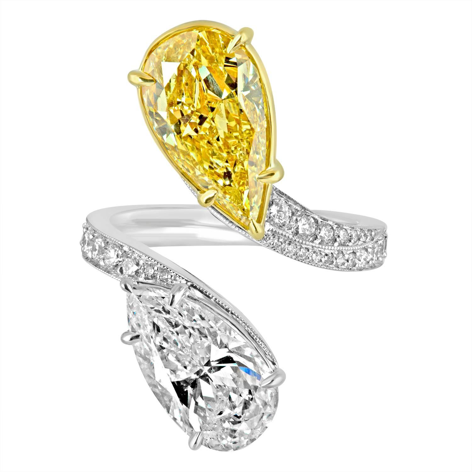 4.06 Carat GIA Certified and 3.02 Carat Diamonds Two Color Gold Ring
