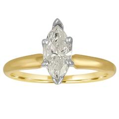0.90 Carat Marquise Diamond Set in Two Color Gold Solitaire Ring