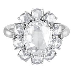 2.13 Carats Rose Cut Diamonds Platinum Ring 