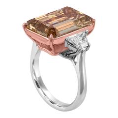 12.62 Carat Emerald Cut Diamond Rose Gold Platinum Ring