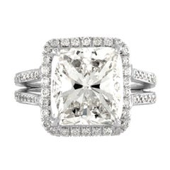 6.99 Carat Cushion Cut Is Set in Platinum Ring Mounting