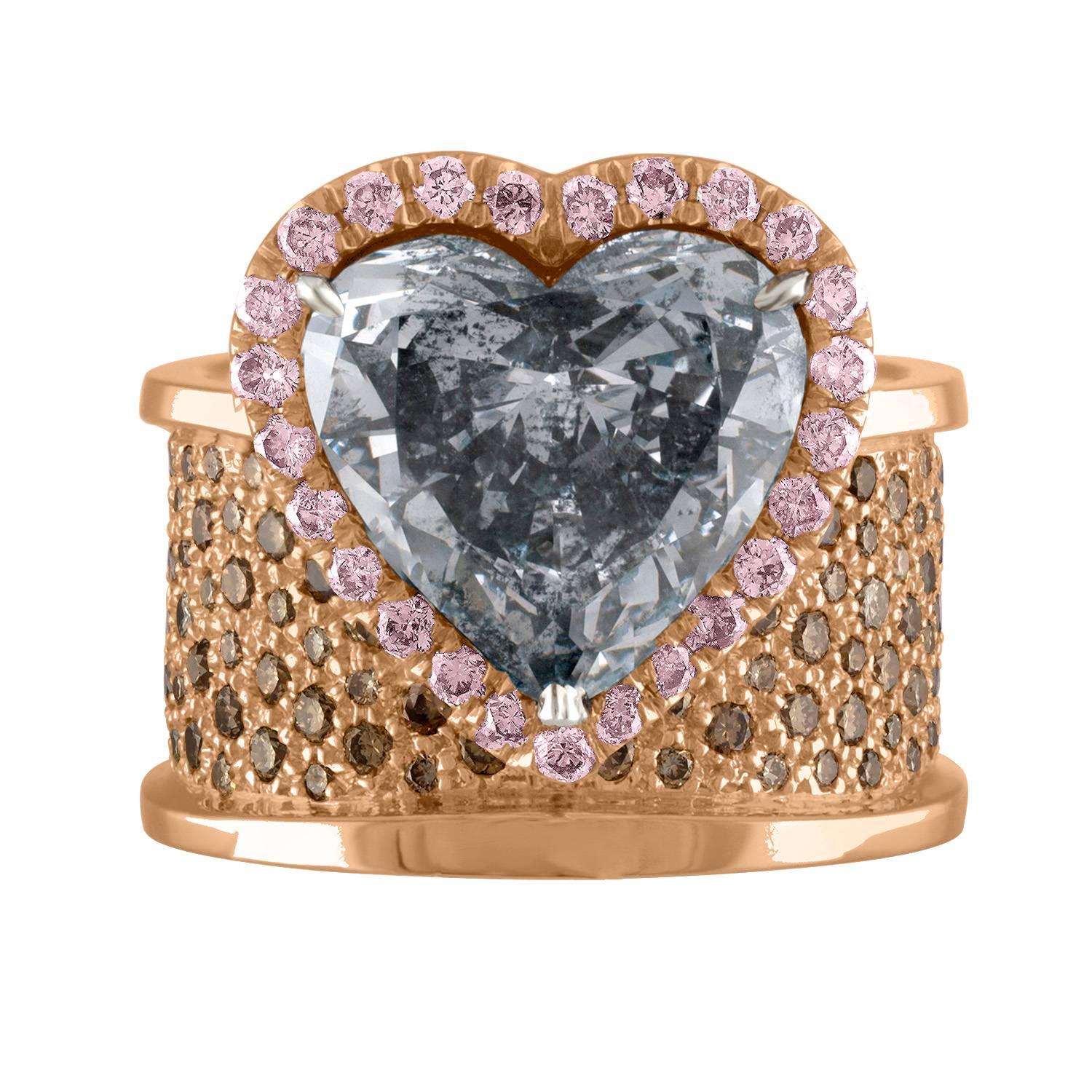 5.42 Carat Heart Shape GIA Certified Fancy Gray Diamond Ring