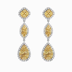 18 Karat Two-Tone Gold Drop Earrings with Yellow and White Diamonds