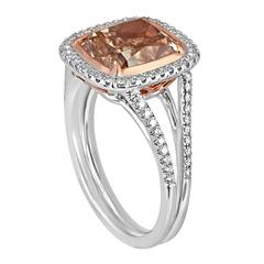 Fancy Deep Brown Orange Cushion Cut Diamond Set in Two-Color Gold Ring Mounting
