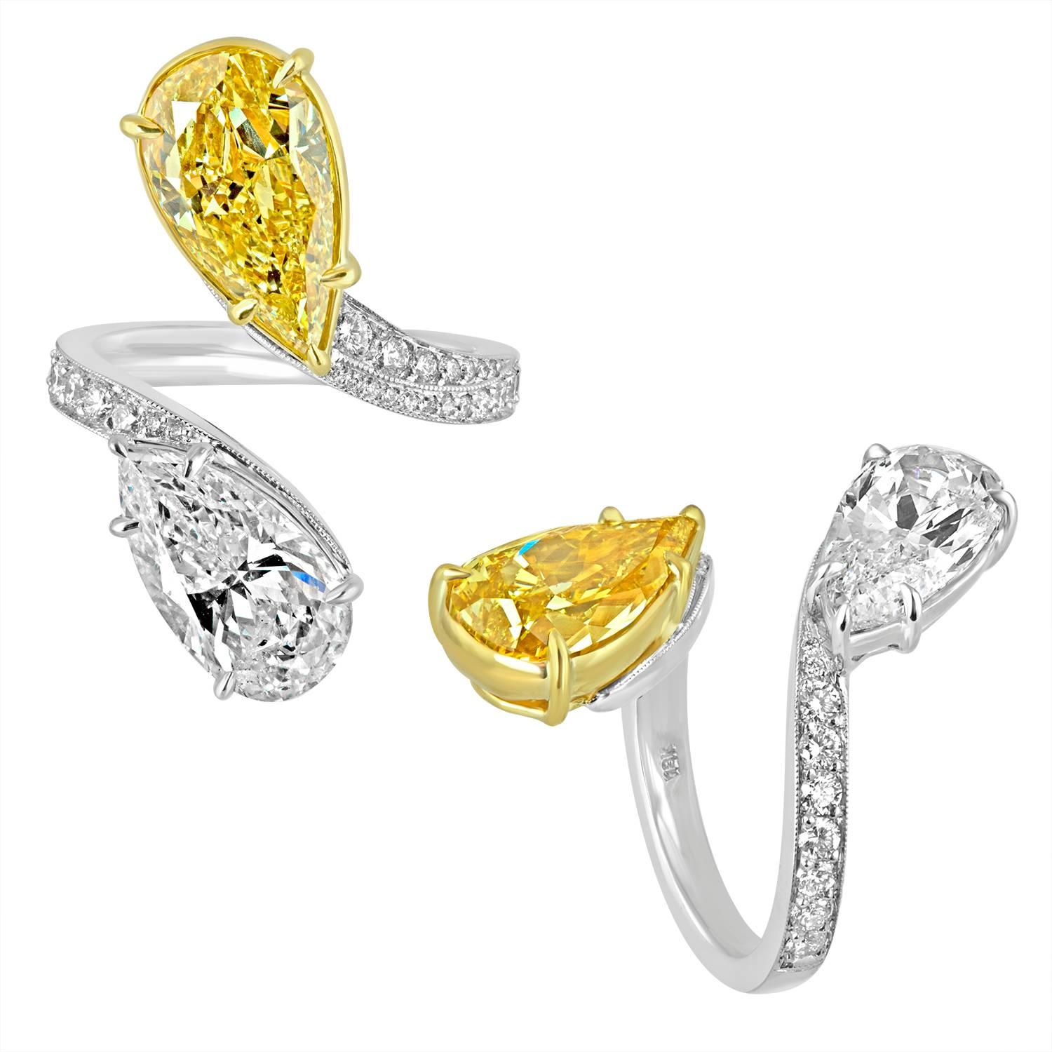 Contemporary 4.06 Carat GIA Certified and 3.02 Carat Diamonds Two Color Gold Ring