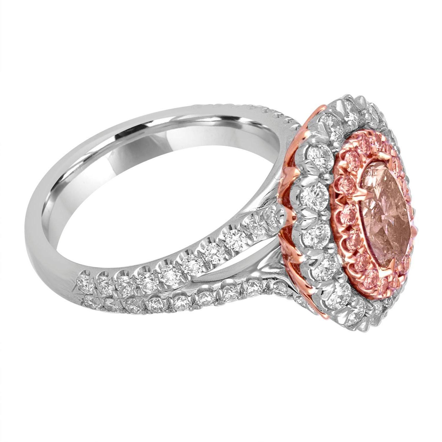 Contemporary 1.10 Carat GIA Certified Fancy Brownish Pink and White Diamond Platinum Ring For Sale