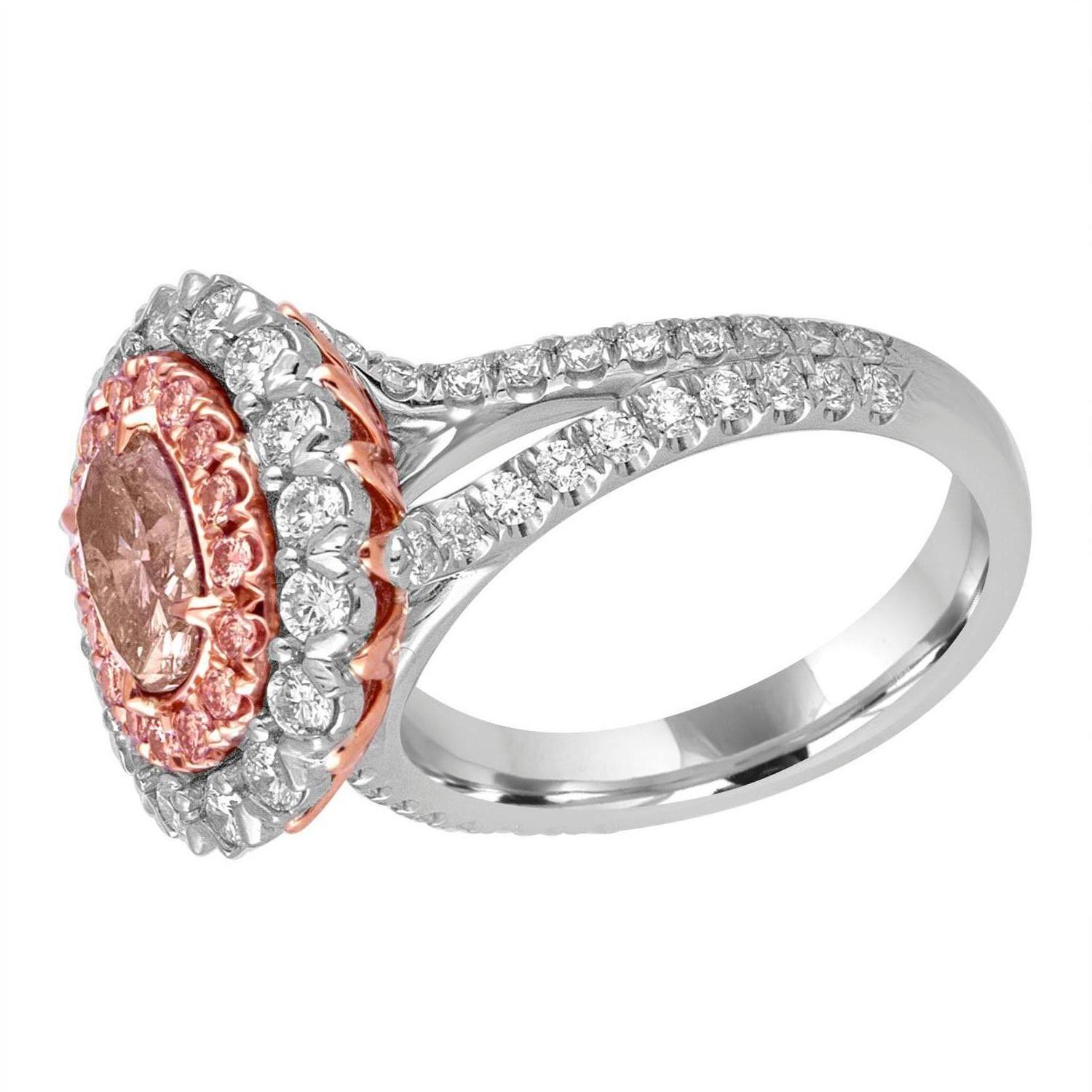 1.10 Carat GIA Certified Fancy Brownish Pink and White Diamond Platinum Ring For Sale 2