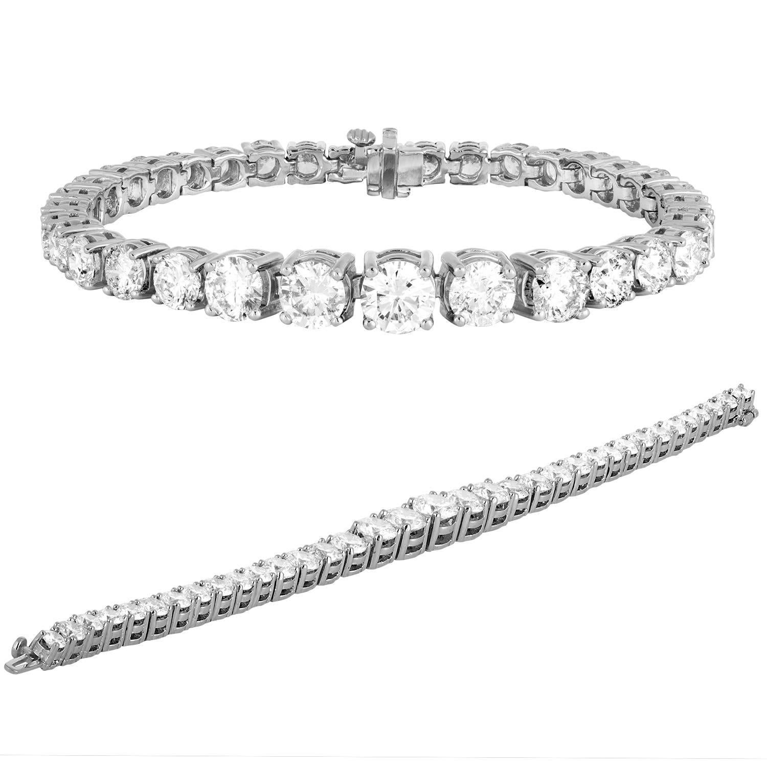 16.10 Carat Diamond Platinum Tennis Bracelet In Excellent Condition In New York, NY