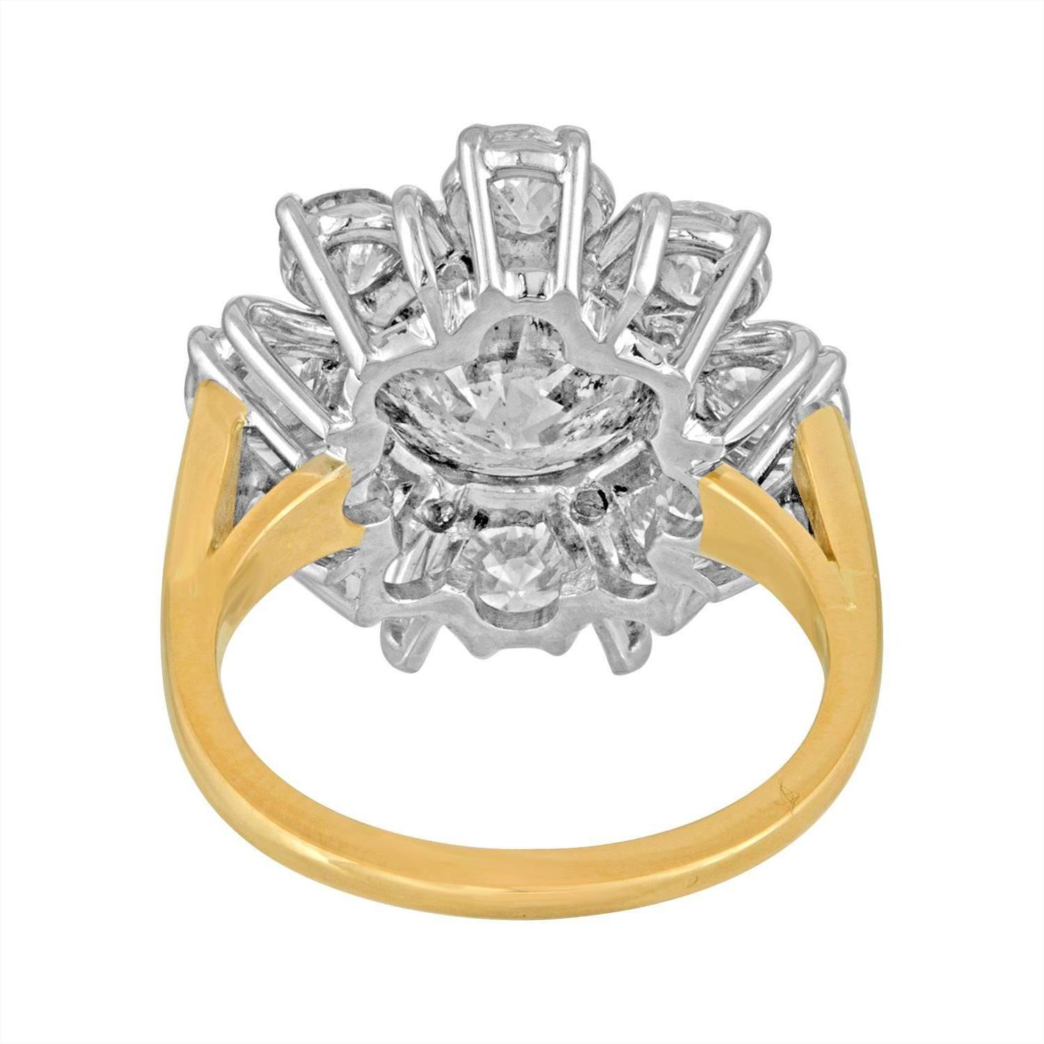 Victorian 3.34 Carat Diamond Gold Platinum Flower Ring For Sale