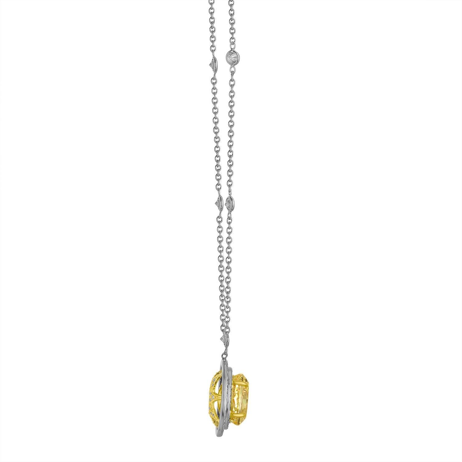 Contemporary 6.41 Carat GIA Certified Fancy Yellow Diamond Gold Necklace For Sale