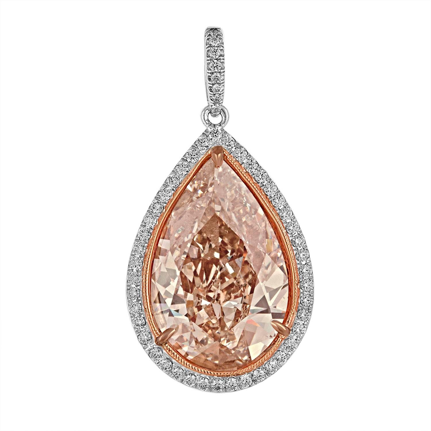 10 Carat GIA Fancy Orangy Brown Pear Shaped Diamond Gold Platinum Pendant In New Condition In New York, NY