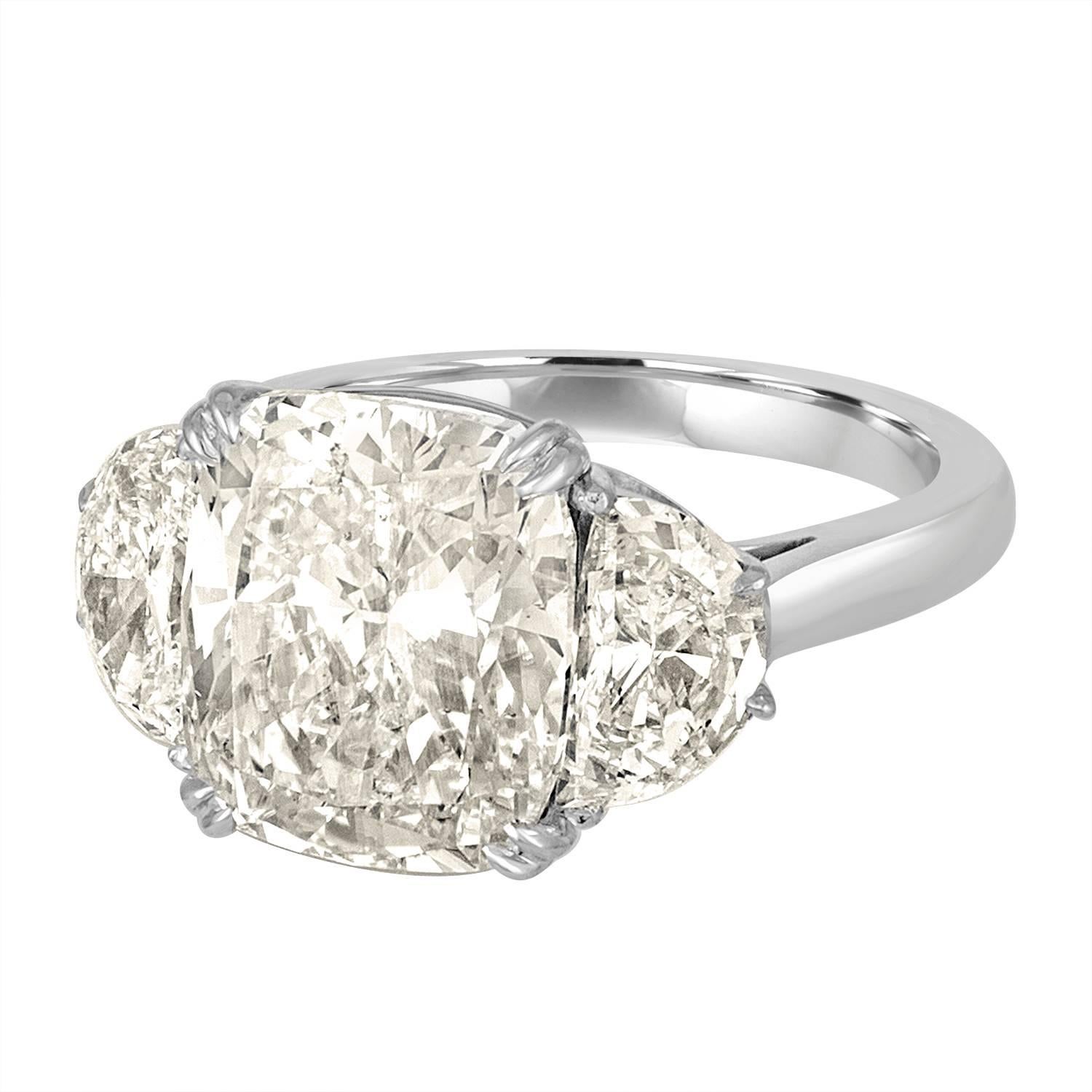 7.06 Carat Cushion Cut Diamond Set with Half Moons in Platinum Ring Mounting In New Condition In New York, NY
