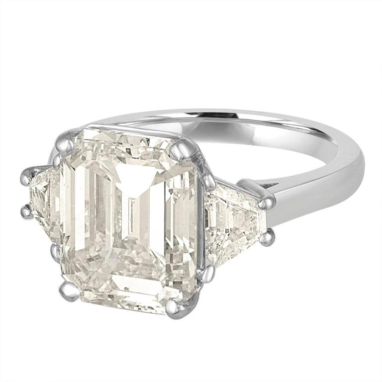 7.01 Carat Emerald Cut Diamond Platinum Ring at 1stDibs