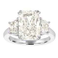5.12 Carat GIA Cert Radiant Cut Diamond with Two Trapezoids in Platinum Ring