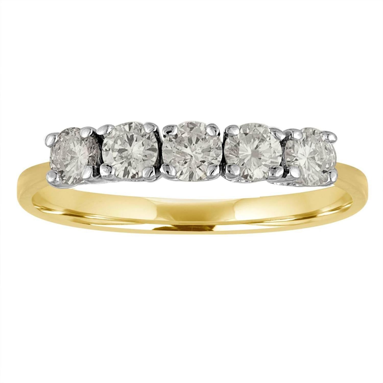 Five-Stone Diamonds Two-Color Gold Wedding Band Ring