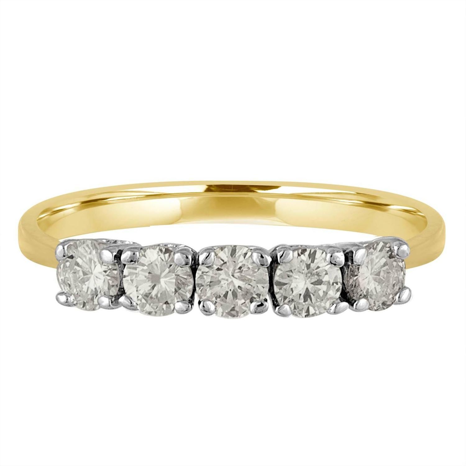 Five-Stone Diamonds Two-Color Gold Wedding Band Ring 1