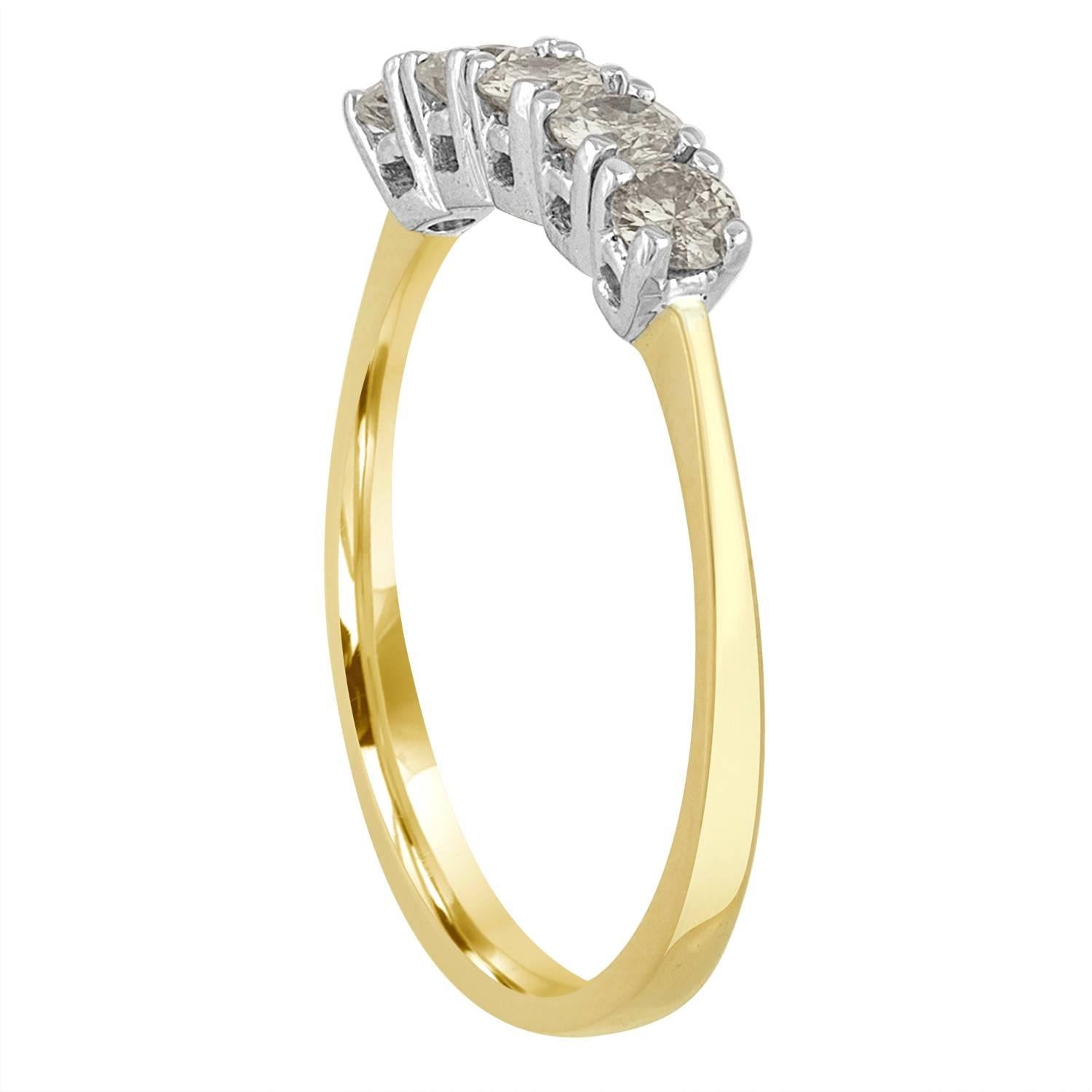Contemporary Five-Stone Diamonds Two-Color Gold Wedding Band Ring