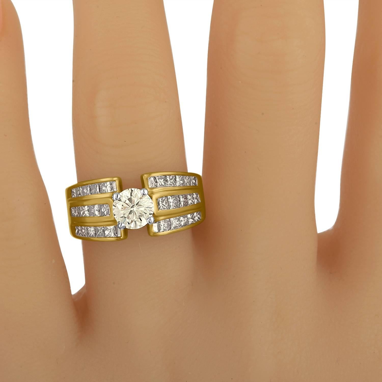 Princess Cut 0.90 Carat Brilliant Diamond Two-Color Gold Ring For Sale