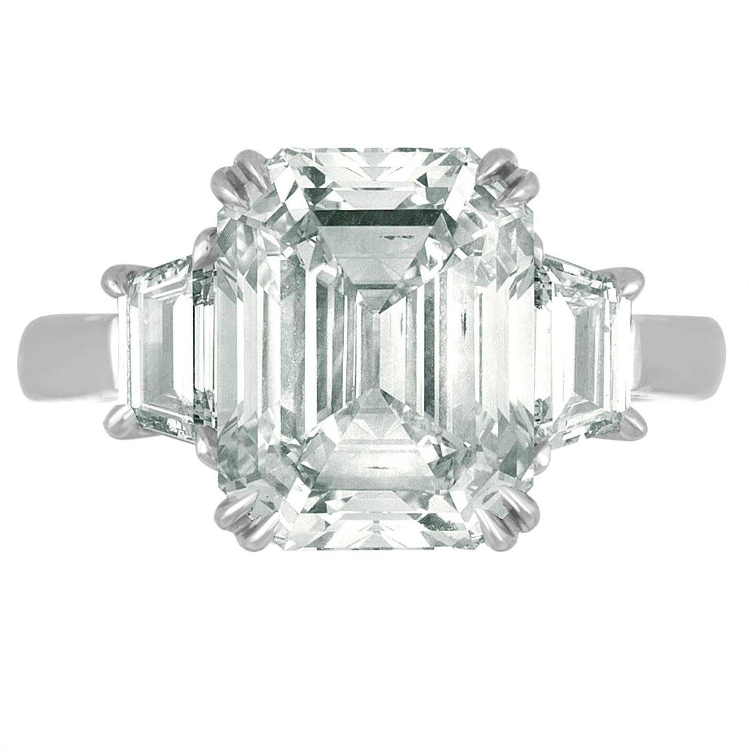 6.02 Carat Emerald Cut Diamond Set in Platinum with Trapezoids 2