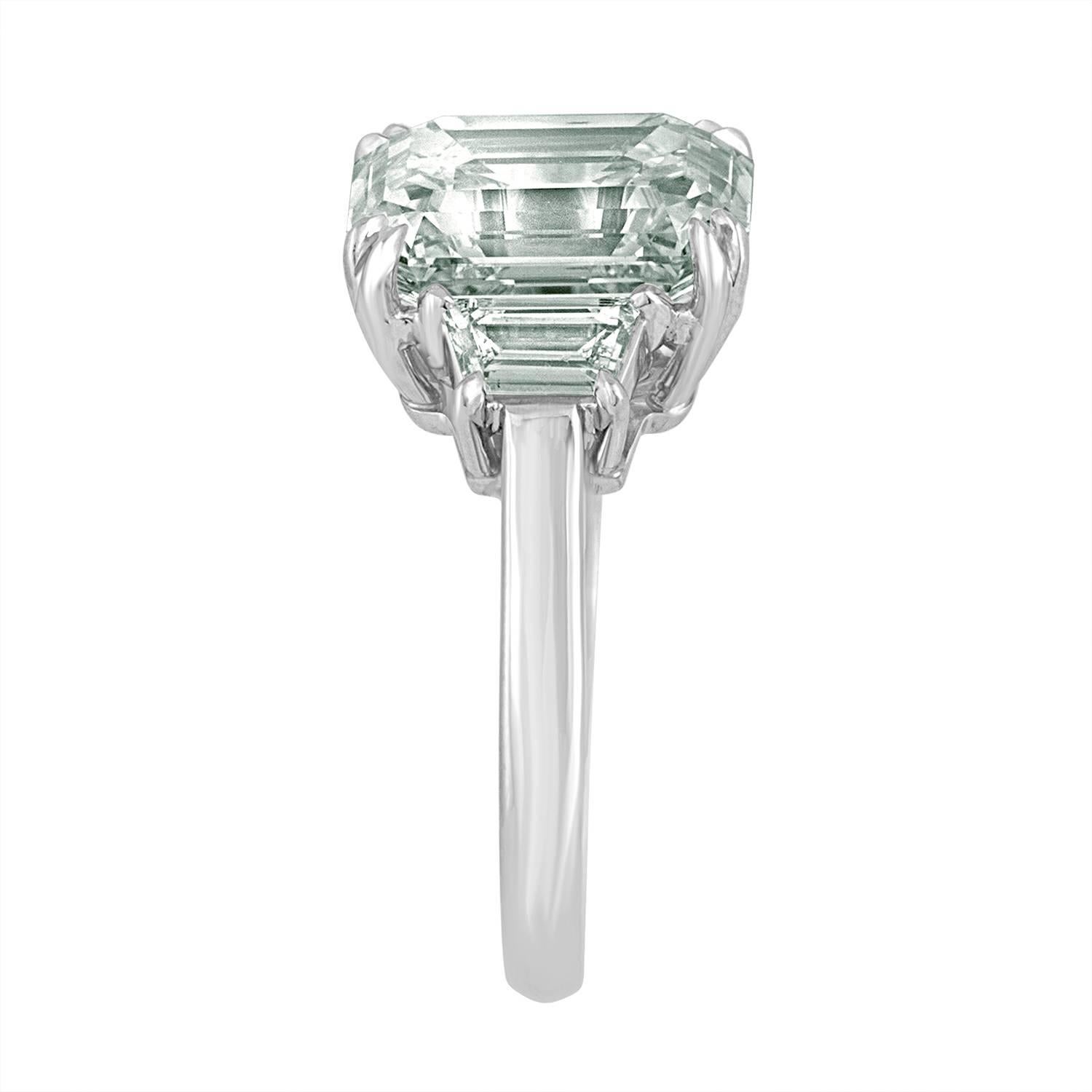 Women's 6.02 Carat Emerald Cut Diamond Set in Platinum with Trapezoids