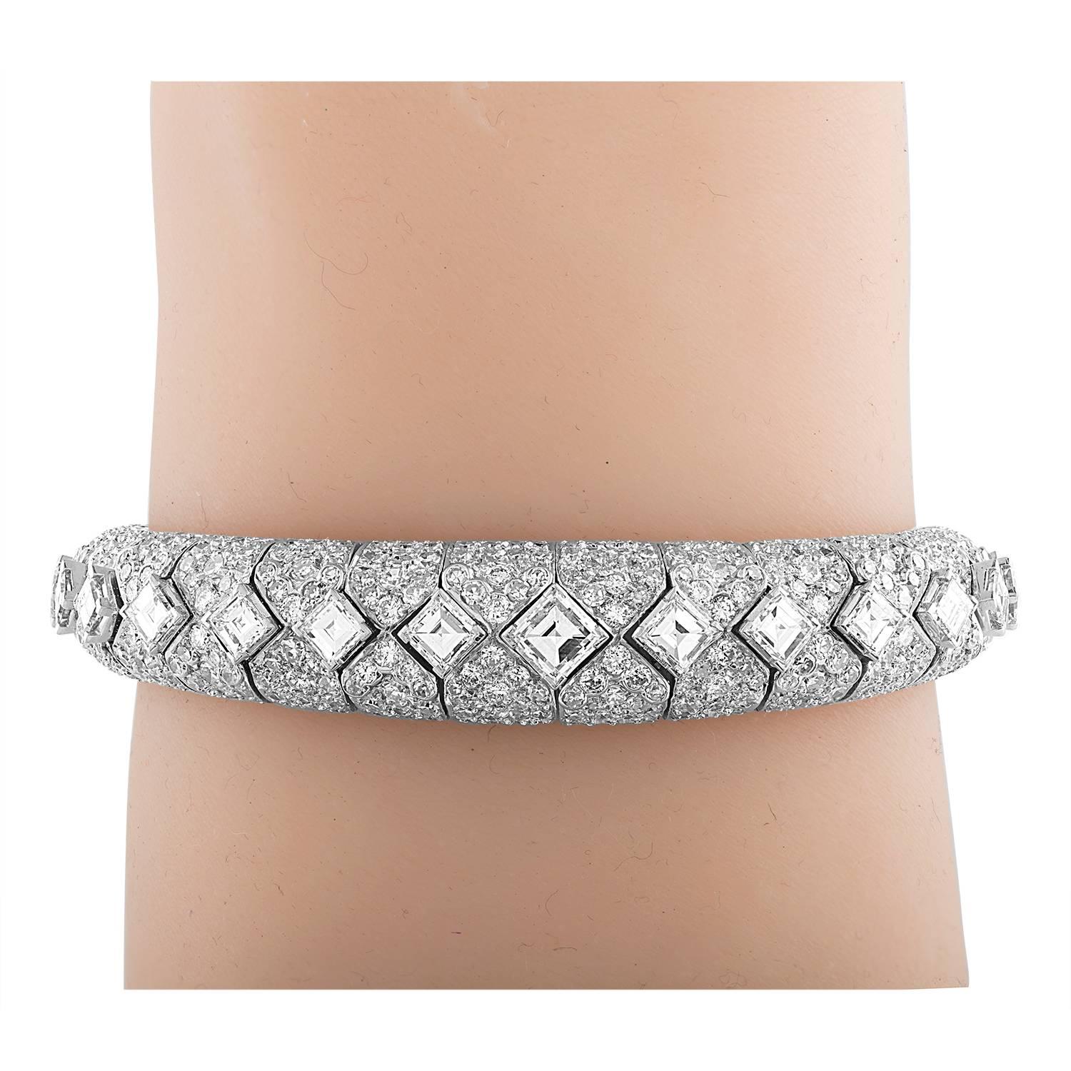 Women's Asscher and Brilliant Diamonds Platinum Bracelet