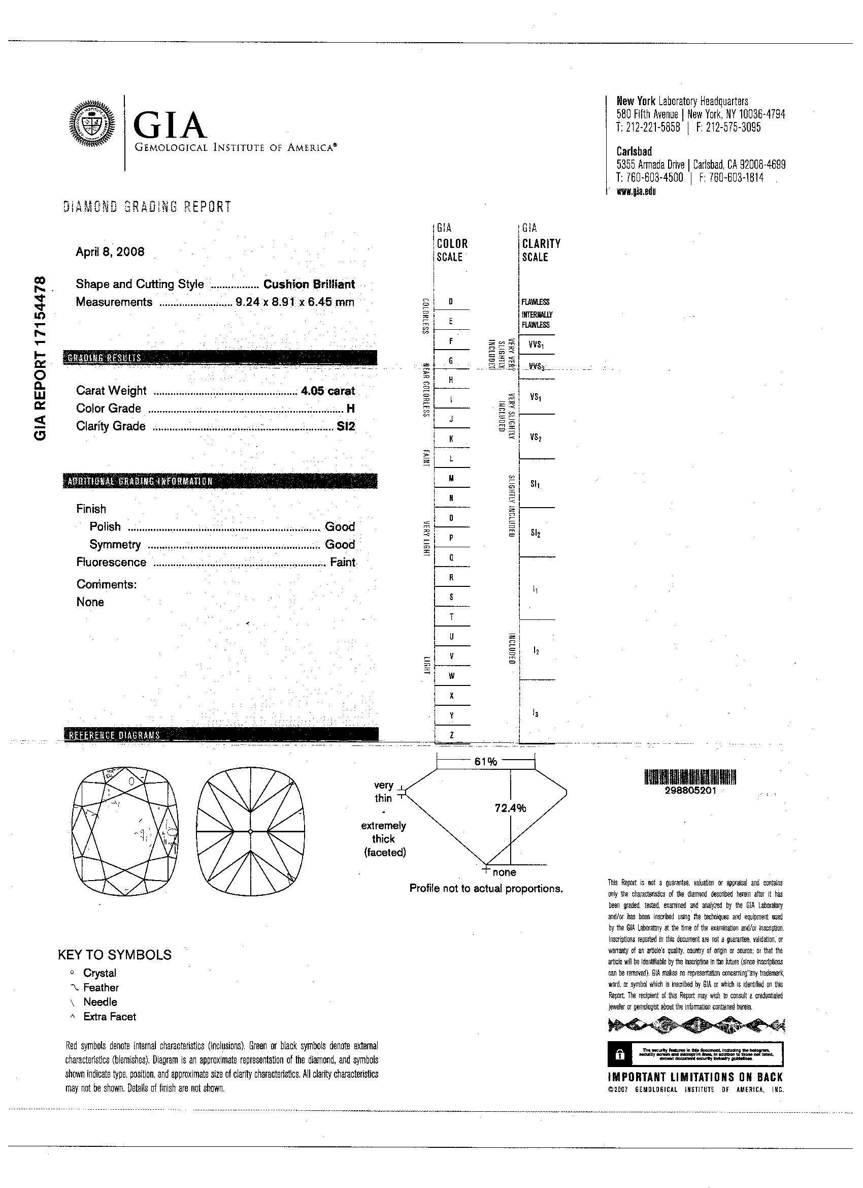 4.05 Carat Cushion Cut Diamond Certificate Set in a Ring 2