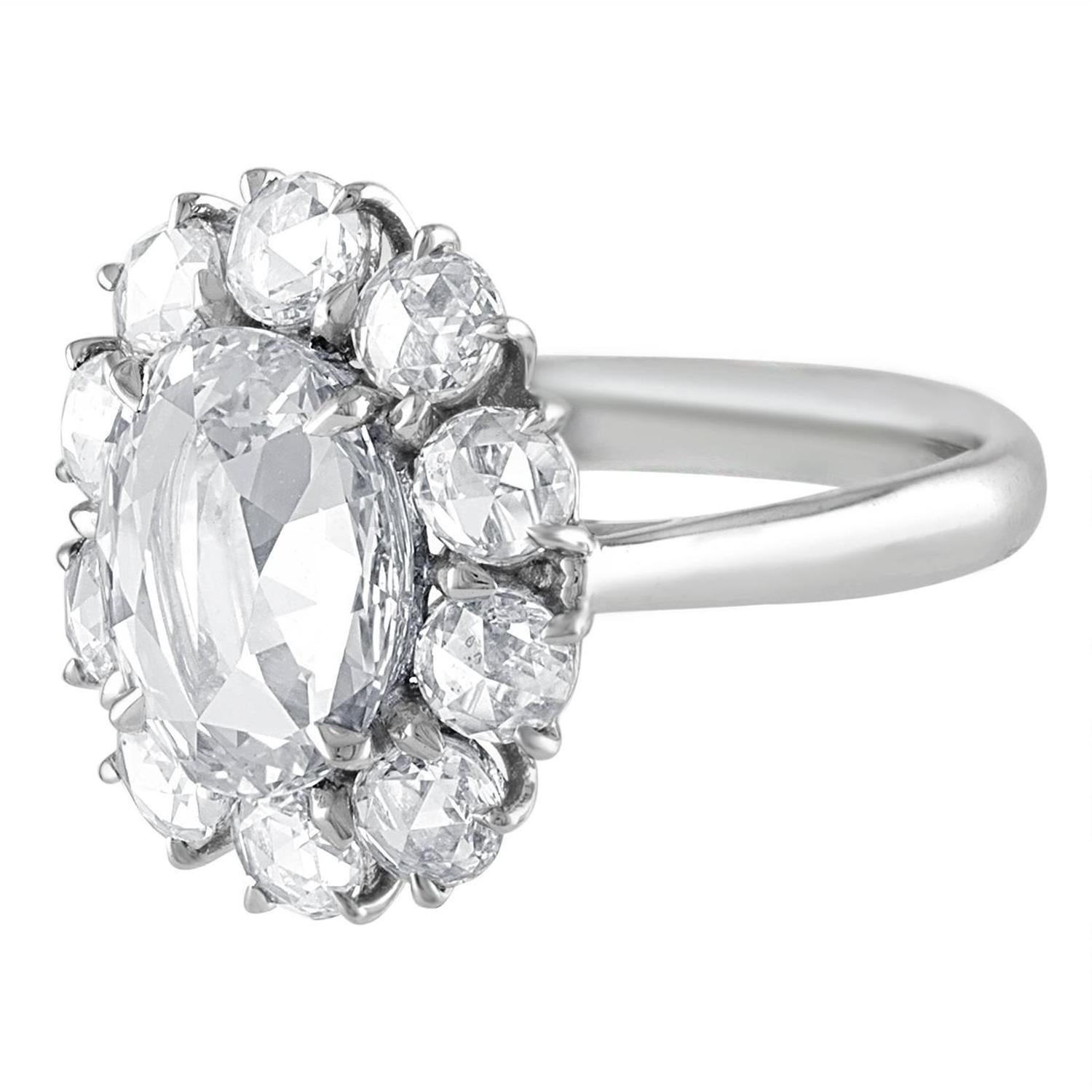 2.13 Carats Rose Cut Diamonds Platinum Ring  In New Condition For Sale In New York, NY