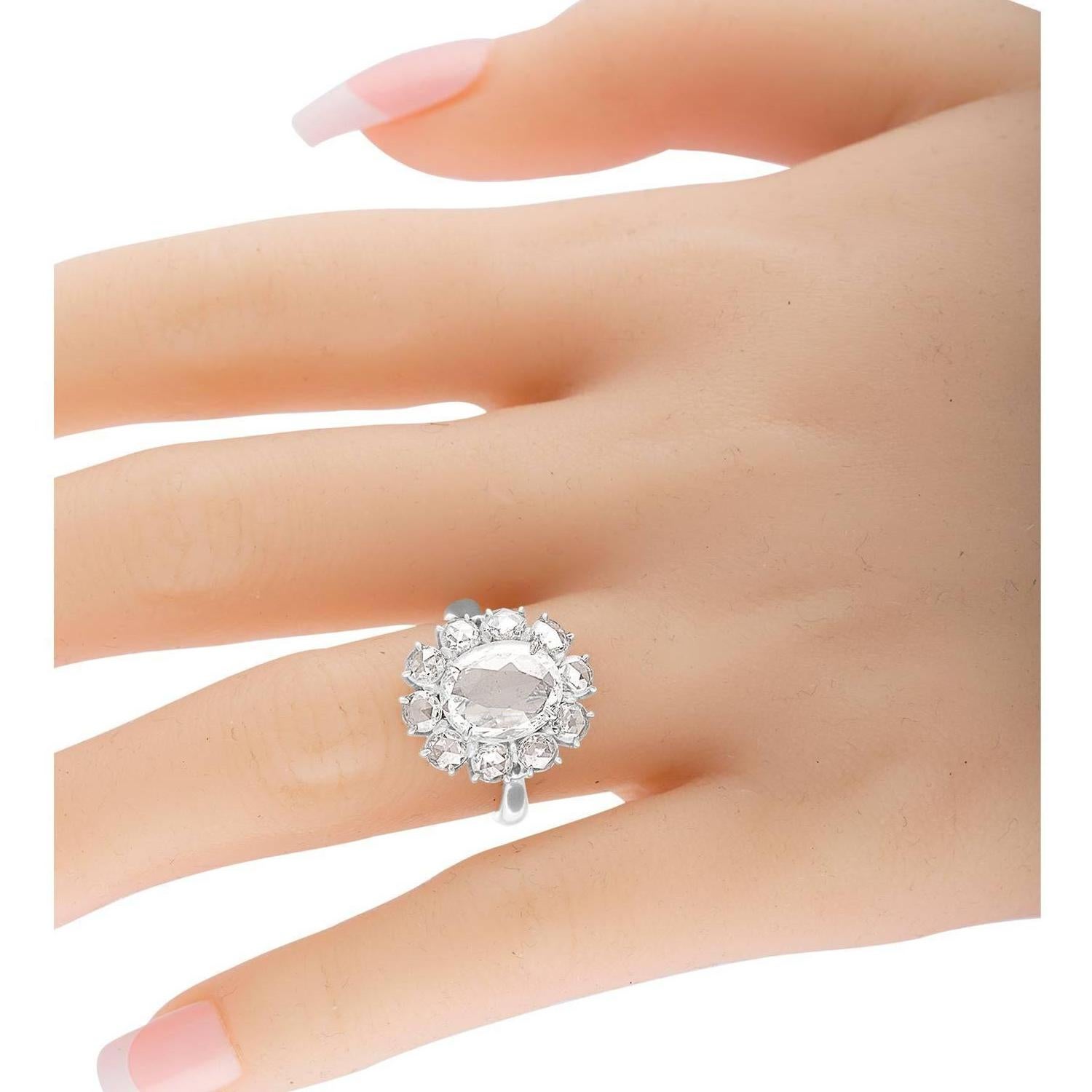 2.13 Carats Rose Cut Diamonds Platinum Ring  For Sale 2