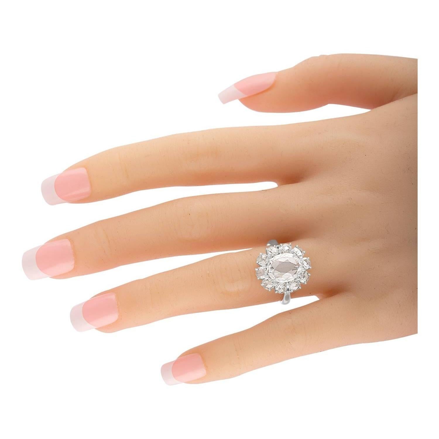 2.13 Carats Rose Cut Diamonds Platinum Ring  For Sale 3